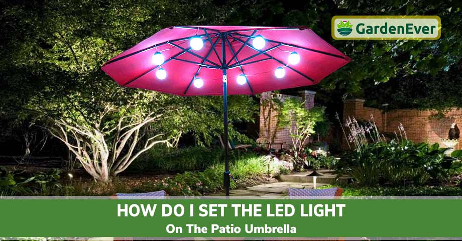 How do I set the LED light on the patio umbrella